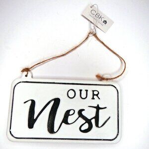 Ganz OUR NEST Hanging Sign Rustic Farmhouse Black & White NWT